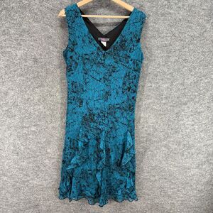 The Pyramid Collection Dress Women L Large Blue Geometric Shift Midi V-Neck